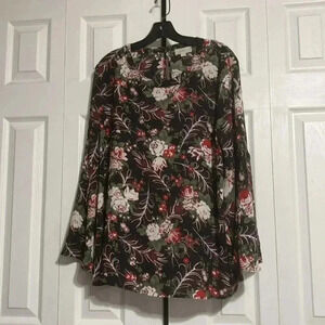 Loft womans black floral blouse shirt top size LARGE